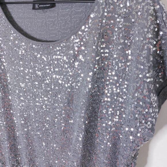 INC International Concepts Silver Gray Sequin Dressy Top XL - Picture 2 of 6
